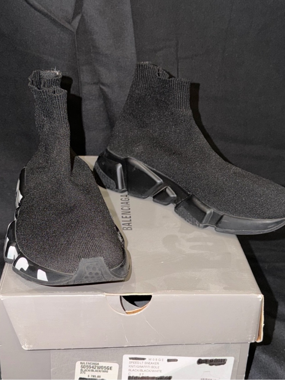 Authentic Balenciaga Black Knit Sock Sneakers with Chunky Sole